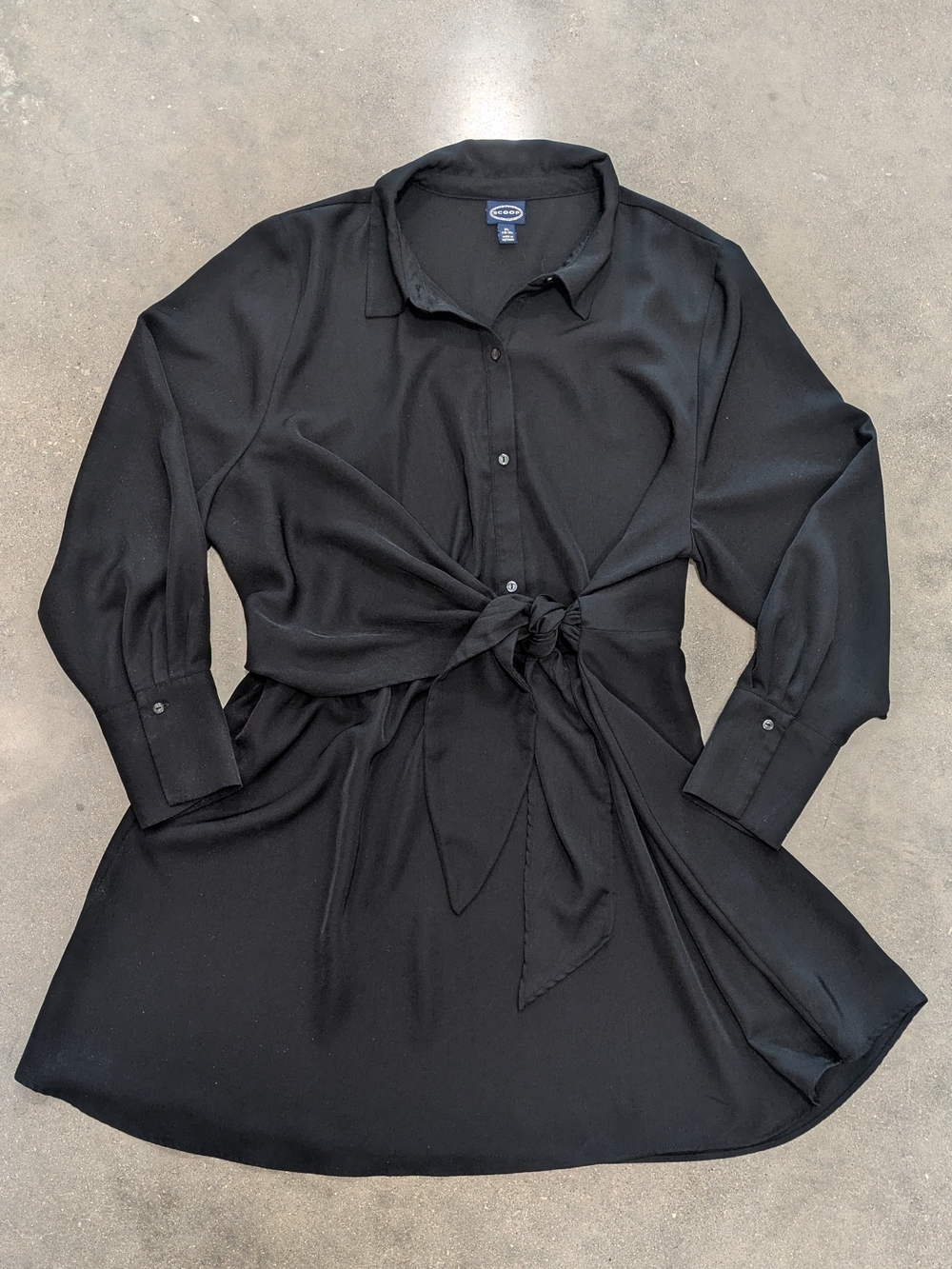 Black Long-Sleeve Tie-Front Dress